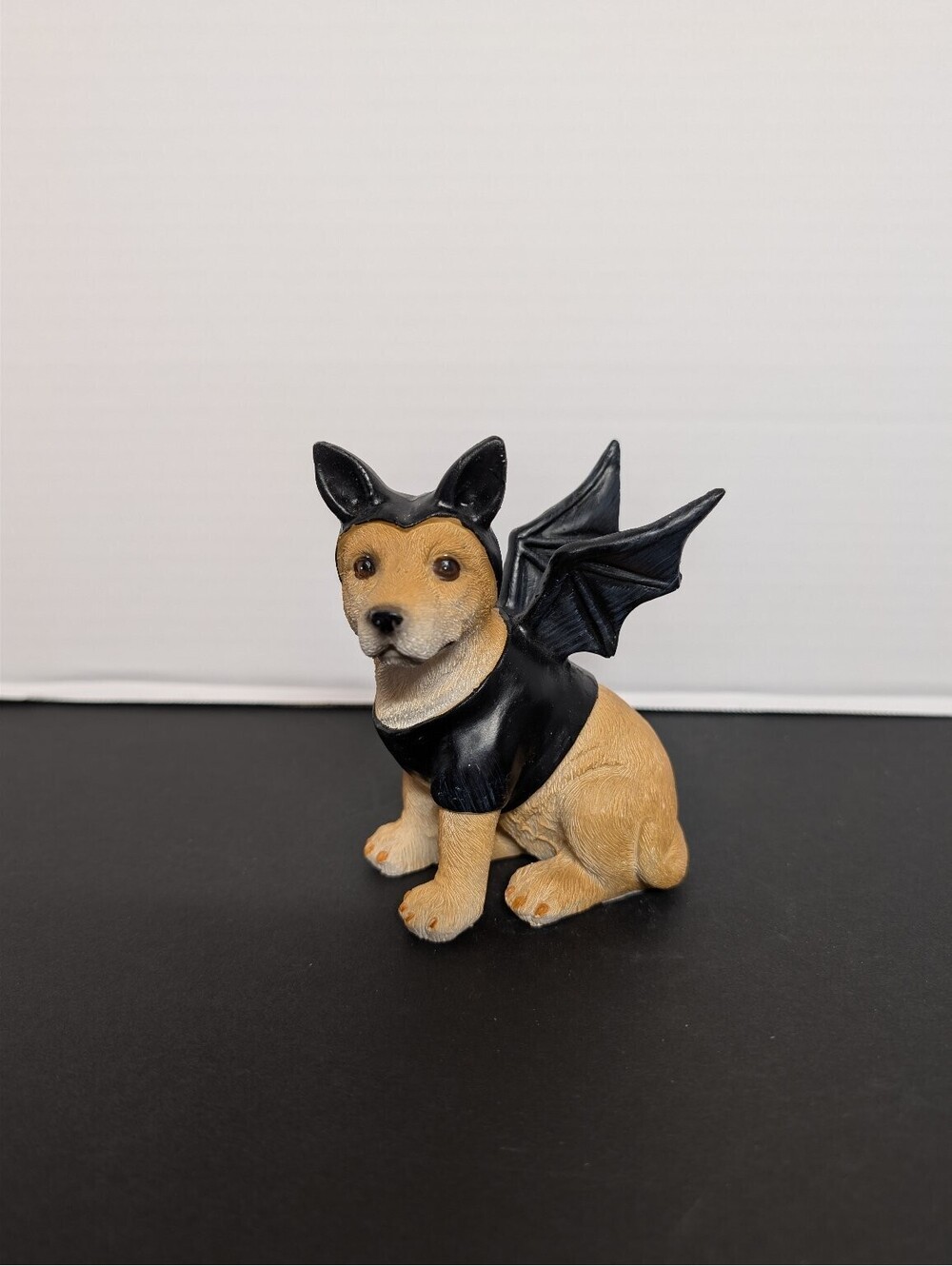 Halloween Dog Figurine Bat Costume Resin Sculpture Spooky Decor Cute Puppy